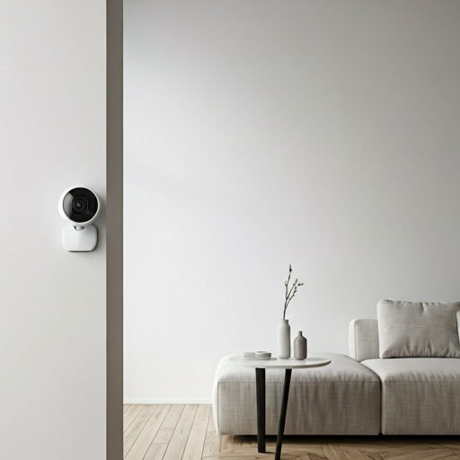 Sala moderna con cámara de seguridad inteligente instalada en la pared